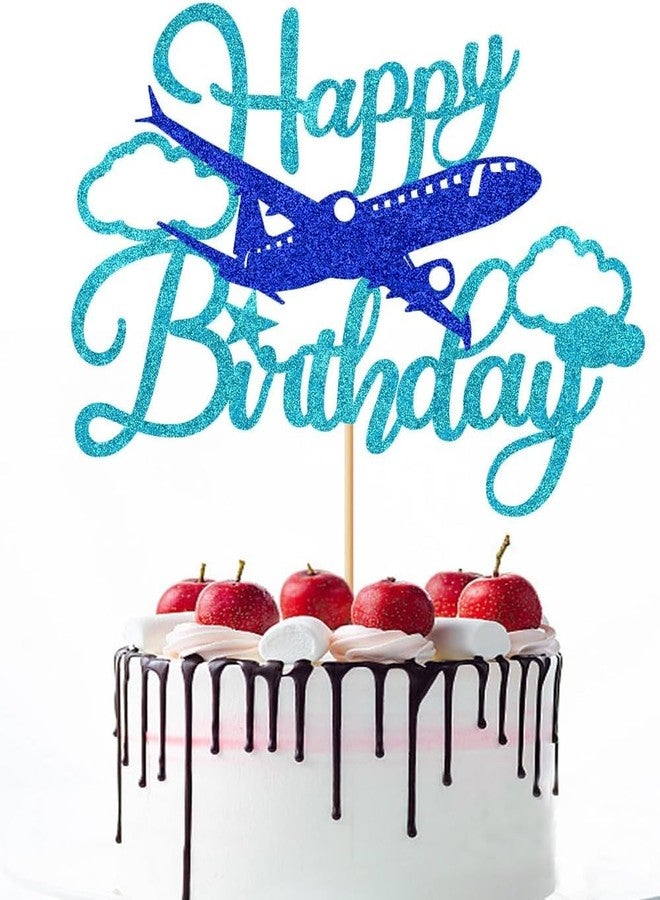 Confetti! Happy Birthday Glitter Airplane Cake Topper | Airplane Birthday Party Decorations | Adventure Awaits | Boys Girls Men | Plane Travel Airman Theme | Kids Birthday Baby Shower Party - Image 1